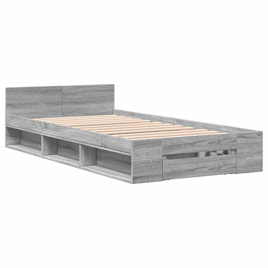 Bedframe met opslag Grijs Sonoma 80 x 200 cm Bewerkt hout
