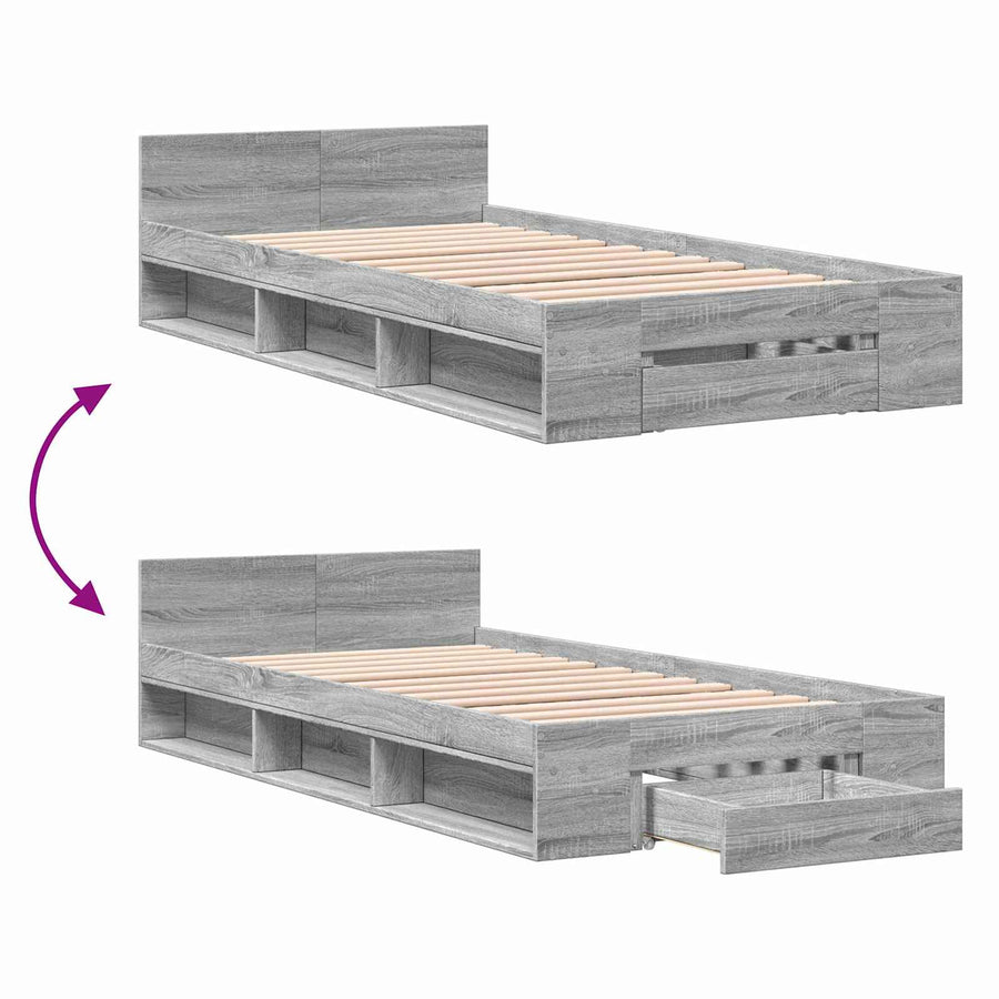 Bedframe met opslag Grijs Sonoma 80 x 200 cm Bewerkt hout