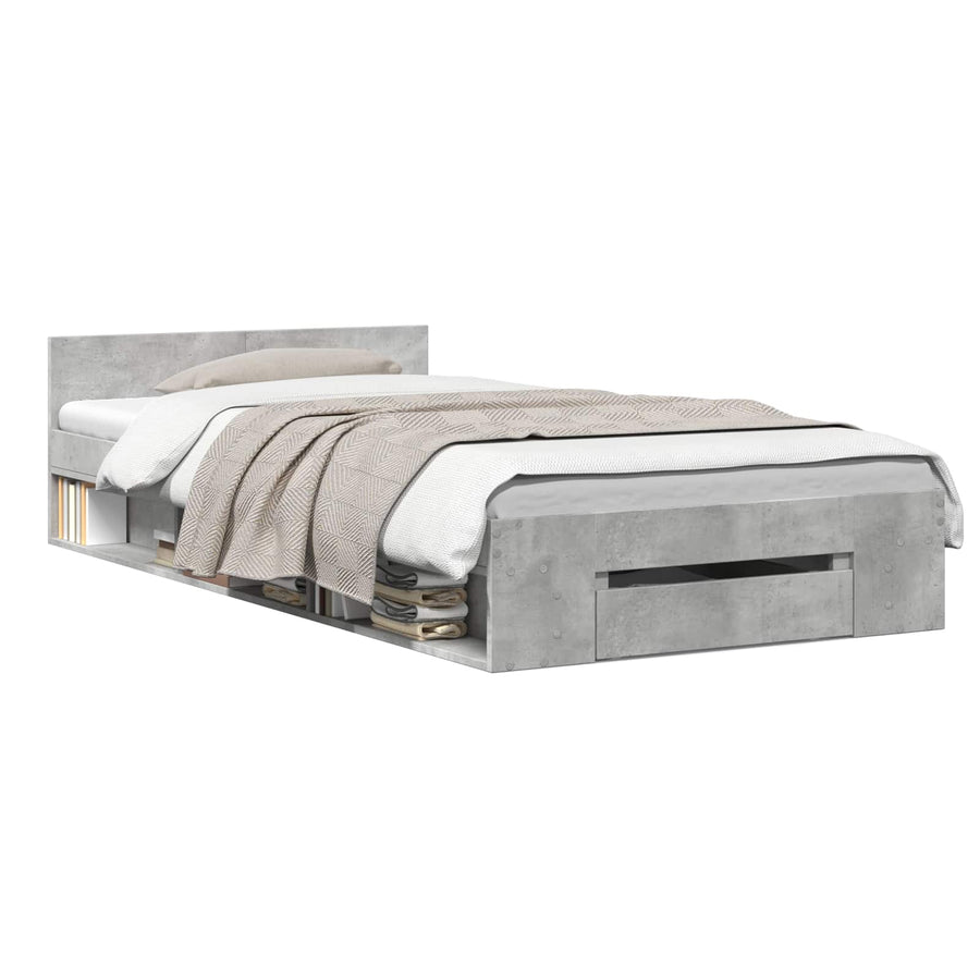 Bedframe met opslag Betongrijs 80 x 200 cm Bewerkt hout