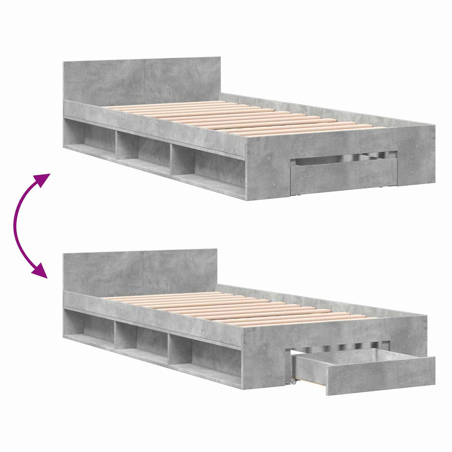 Bedframe met opslag Betongrijs 80 x 200 cm Bewerkt hout