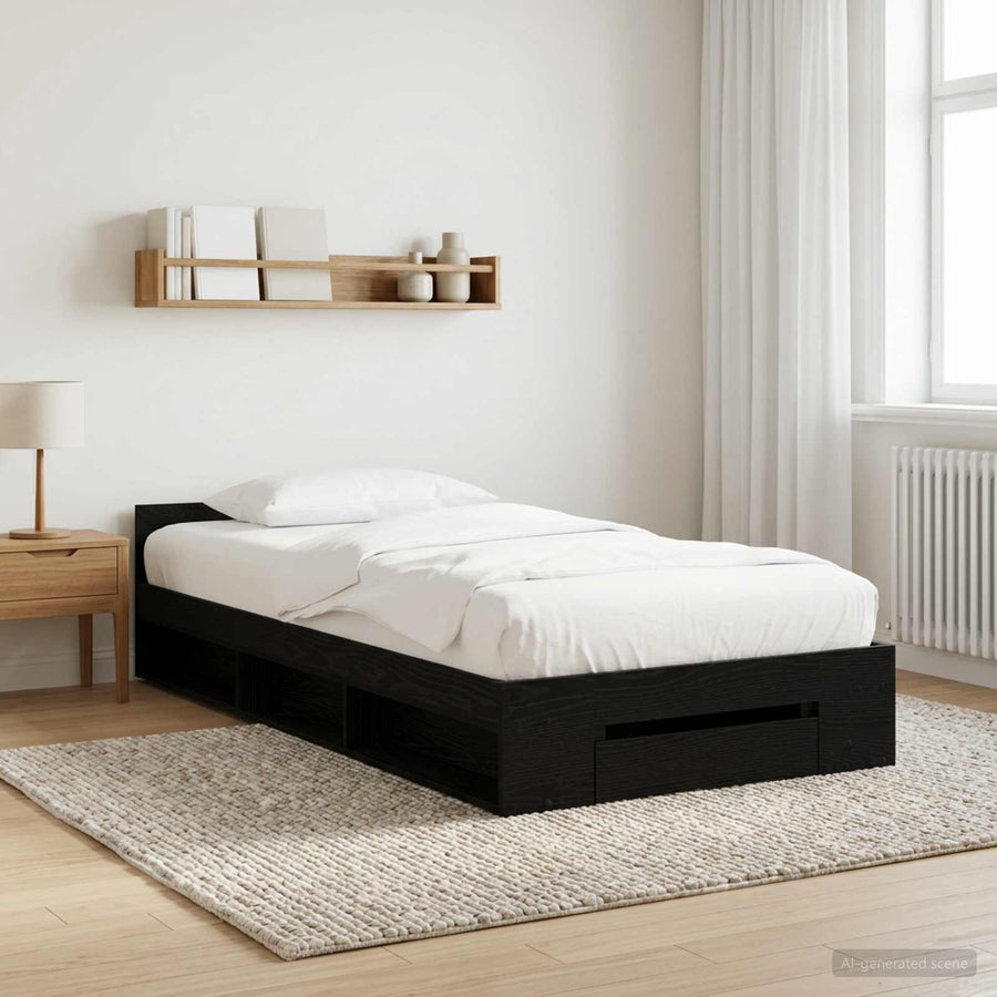 Bedframe met opslag Zwart eiken 80 x 200 cm Bewerkt hout