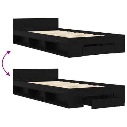 Bedframe met opslag Zwart eiken 80 x 200 cm Bewerkt hout