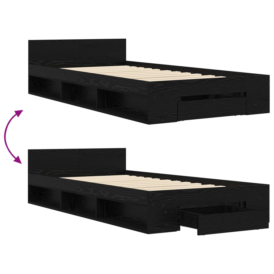 Bedframe met opslag Zwart eiken 80 x 200 cm Bewerkt hout