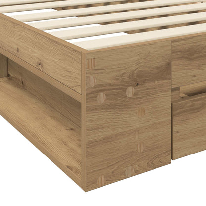 Bedframe met opslag Artisanaal eiken 80 x 200 cm Bewerkt hout