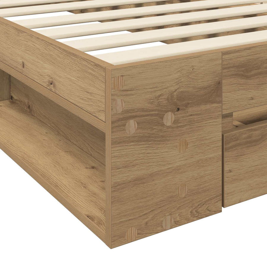 Bedframe met opslag Artisanaal eiken 80 x 200 cm Bewerkt hout