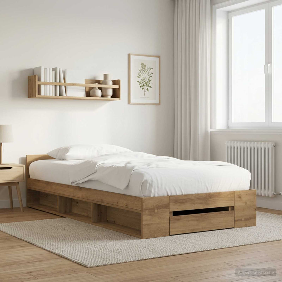 Bedframe met opslag Artisanaal eiken 80 x 200 cm Bewerkt hout