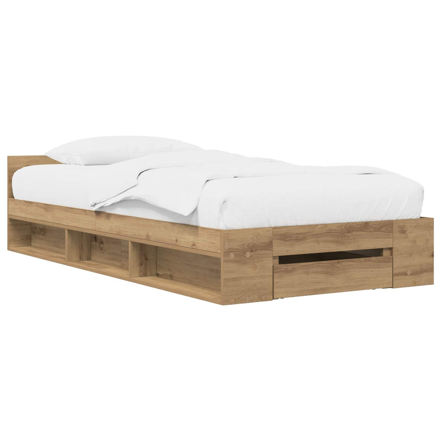 Bedframe met opslag Artisanaal eiken 80 x 200 cm Bewerkt hout