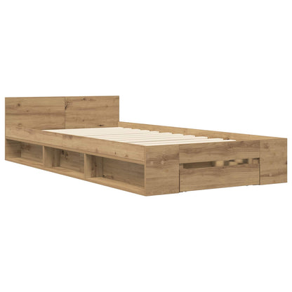 Bedframe met opslag Artisanaal eiken 80 x 200 cm Bewerkt hout