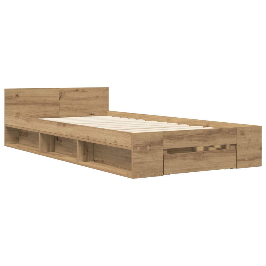 Bedframe met opslag Artisanaal eiken 80 x 200 cm Bewerkt hout