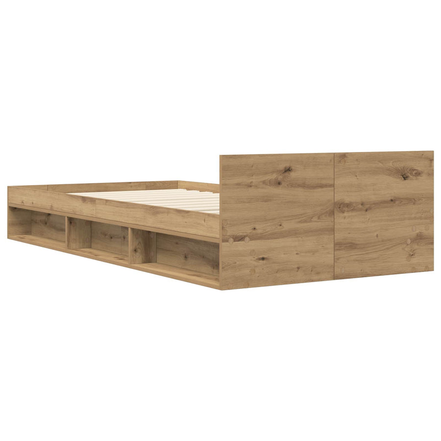 Bedframe met opslag Artisanaal eiken 80 x 200 cm Bewerkt hout
