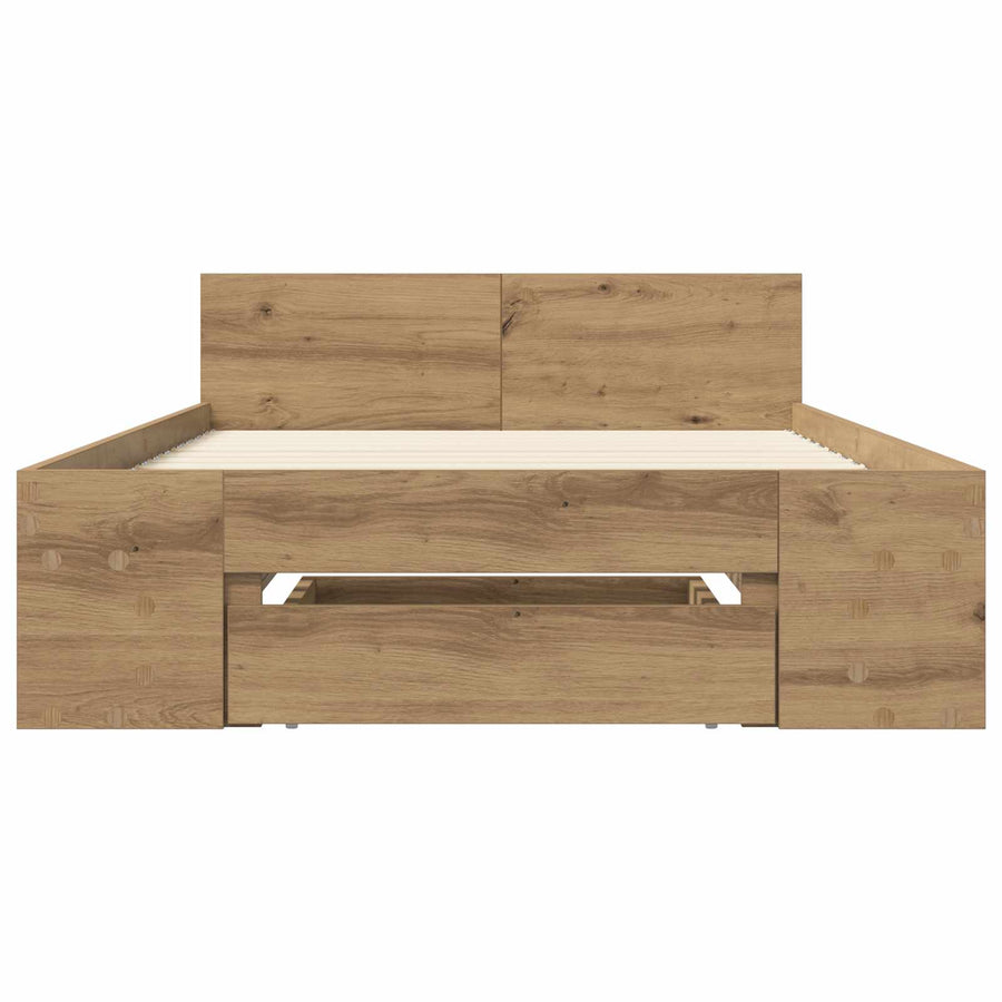 Bedframe met opslag Artisanaal eiken 80 x 200 cm Bewerkt hout