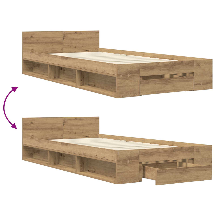Bedframe met opslag Artisanaal eiken 80 x 200 cm Bewerkt hout