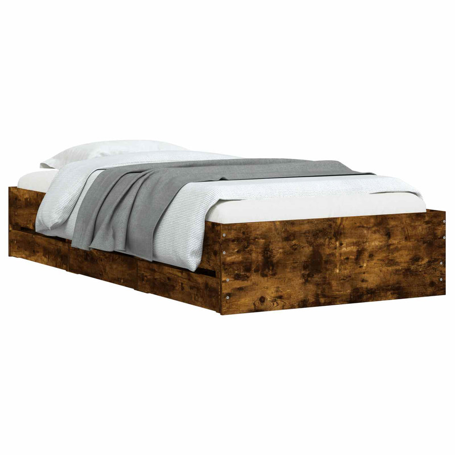 Bedframe met opslag Gerookt eiken 80 x 200 cm Bewerkt hout