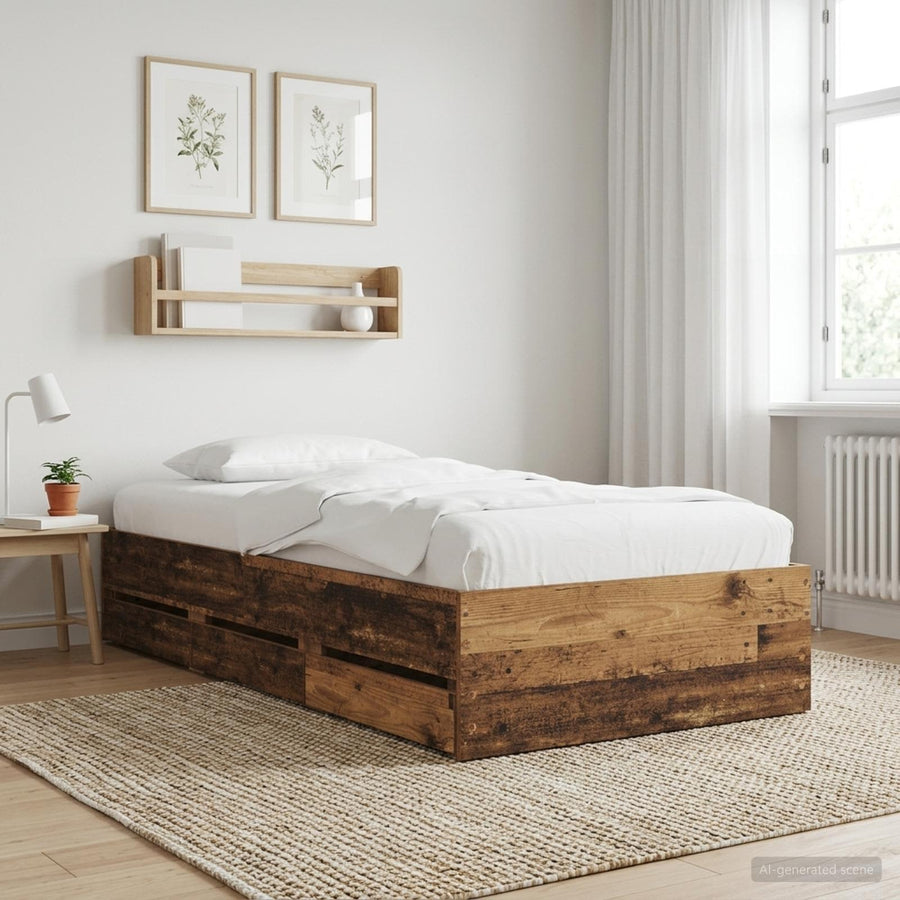 Bedframe met opslag met lade Oud hout 80 x 200 cm Bewerkt hout
