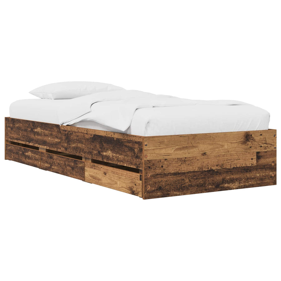 Bedframe met opslag met lade Oud hout 80 x 200 cm Bewerkt hout