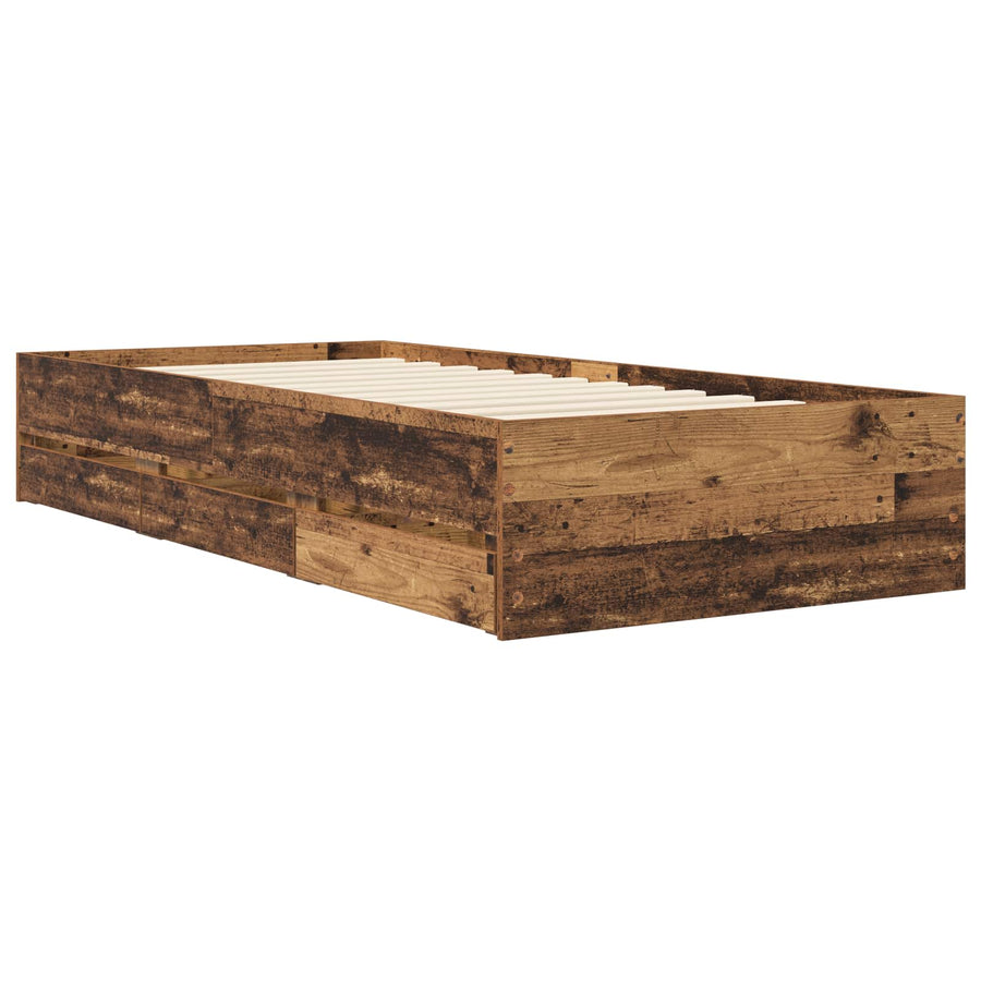 Bedframe met opslag met lade Oud hout 80 x 200 cm Bewerkt hout