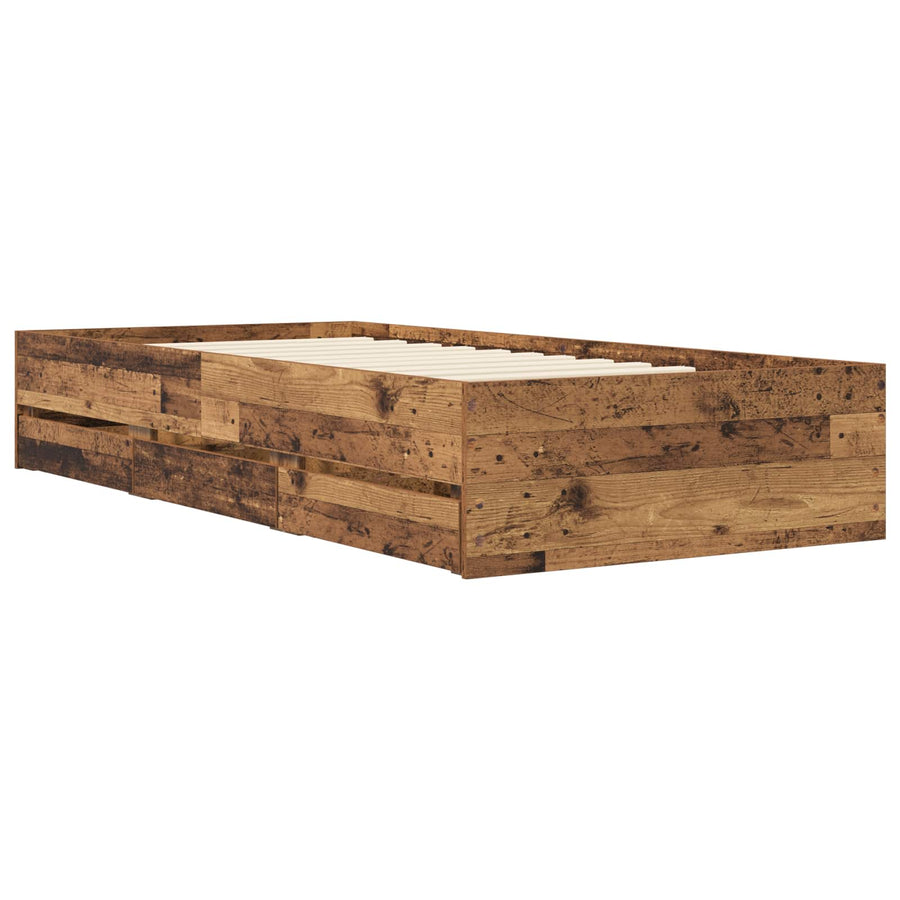 Bedframe met opslag met lade Oud hout 80 x 200 cm Bewerkt hout