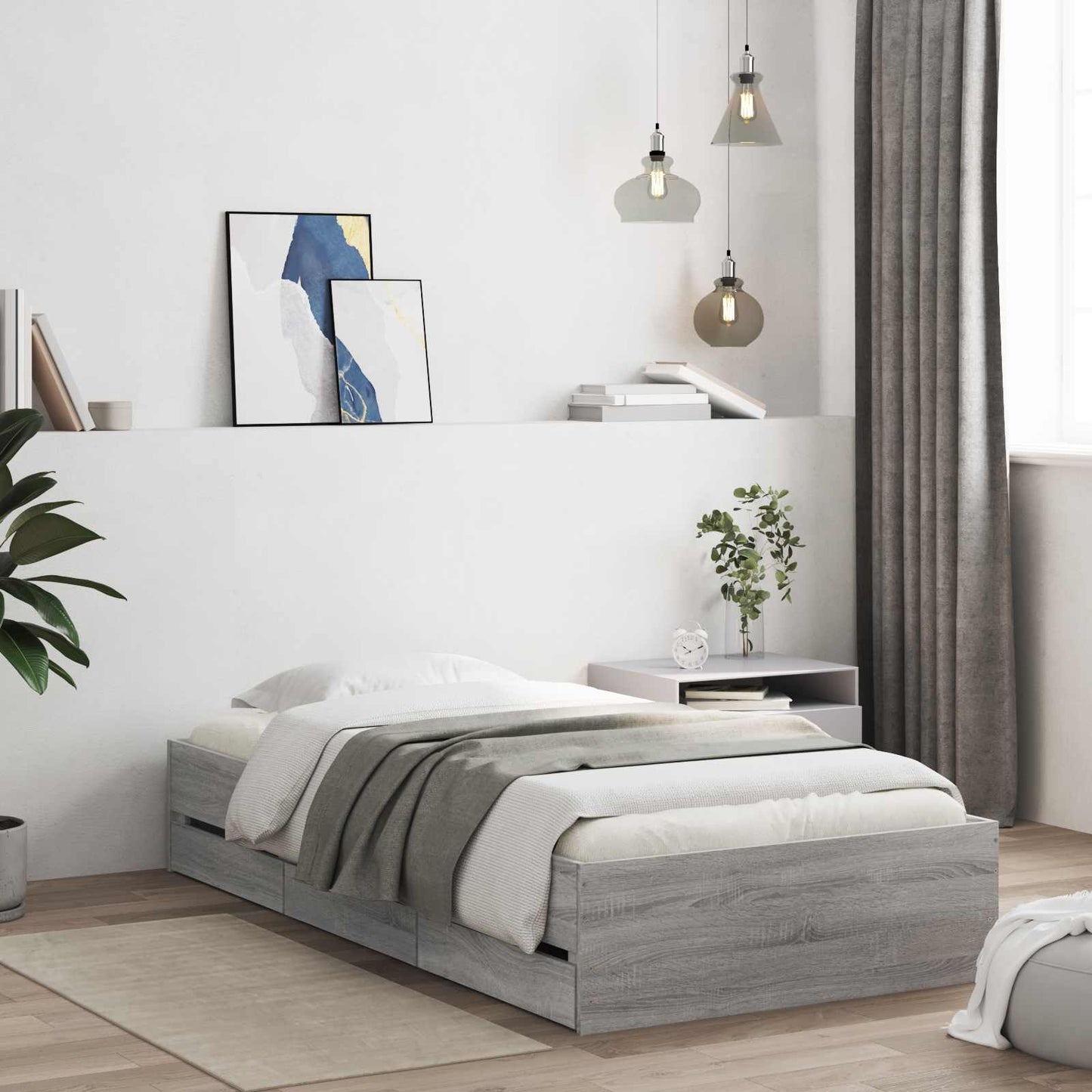 Bedframe met opslag Betongrijs 80 x 200 cm Bewerkt hout