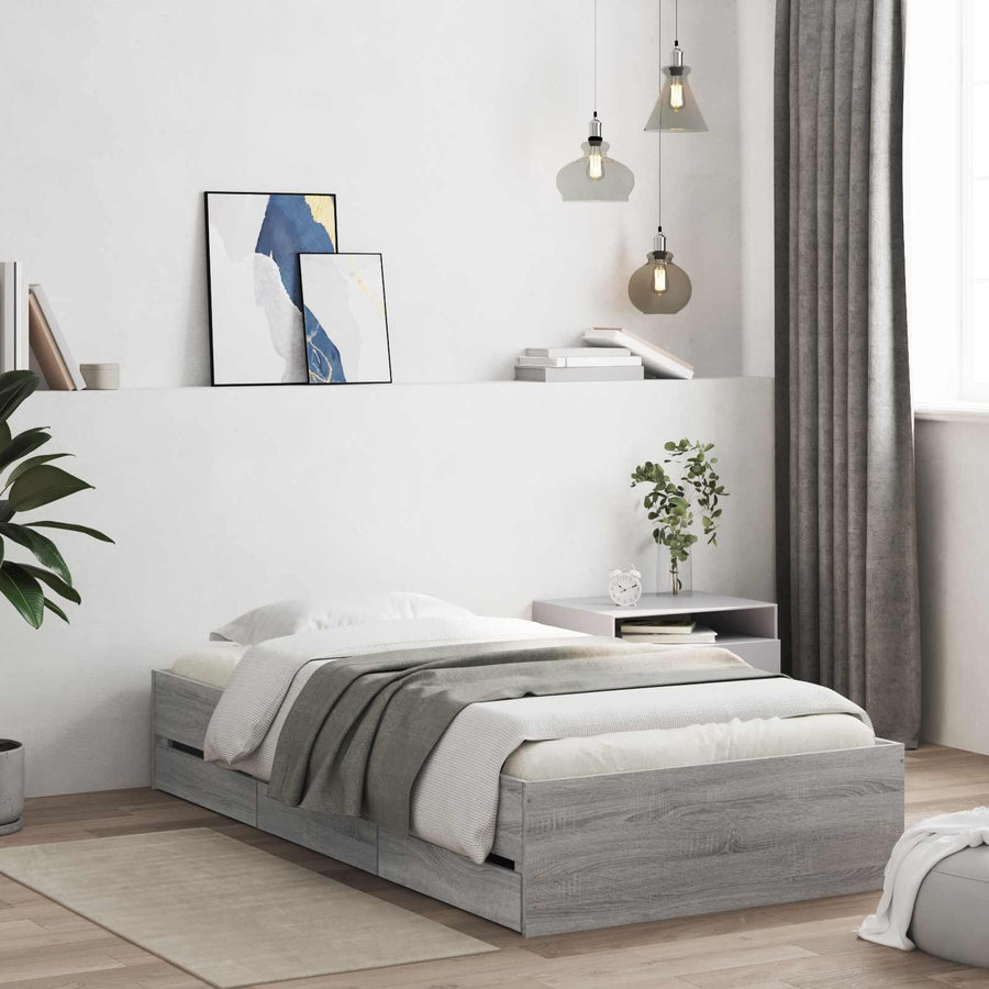 Bedframe met opslag Betongrijs 80 x 200 cm Bewerkt hout