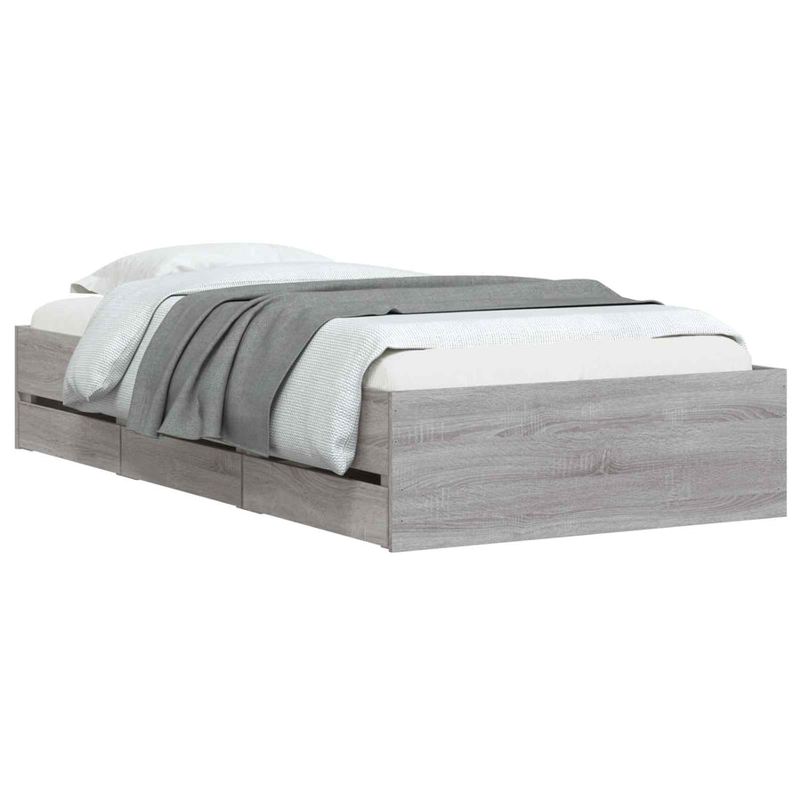 Bedframe met opslag Betongrijs 80 x 200 cm Bewerkt hout