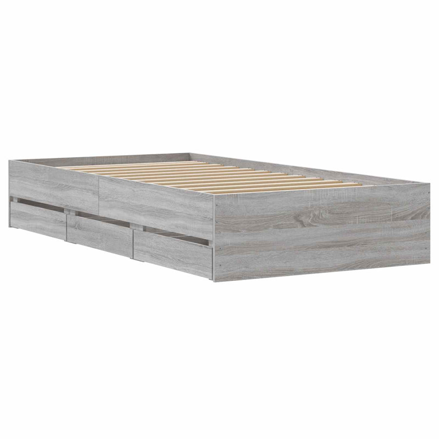 Bedframe met opslag Betongrijs 80 x 200 cm Bewerkt hout