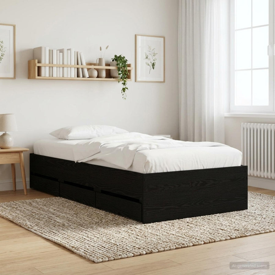 Bedframe met opslag Zwart eiken 80 x 200 cm Bewerkt hout