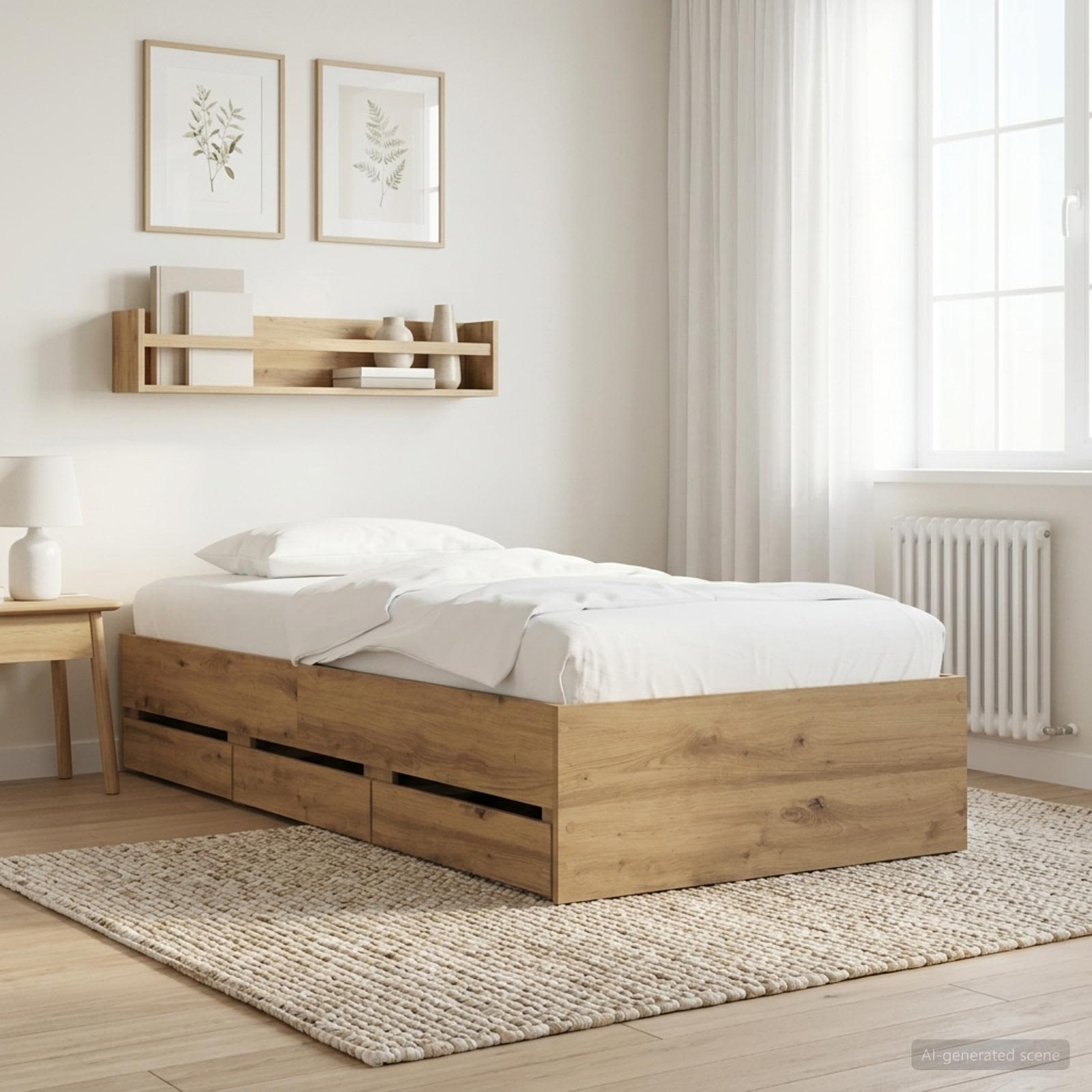Bedframe met opslag Artisanaal eiken 80 x 200 cm Bewerkt hout