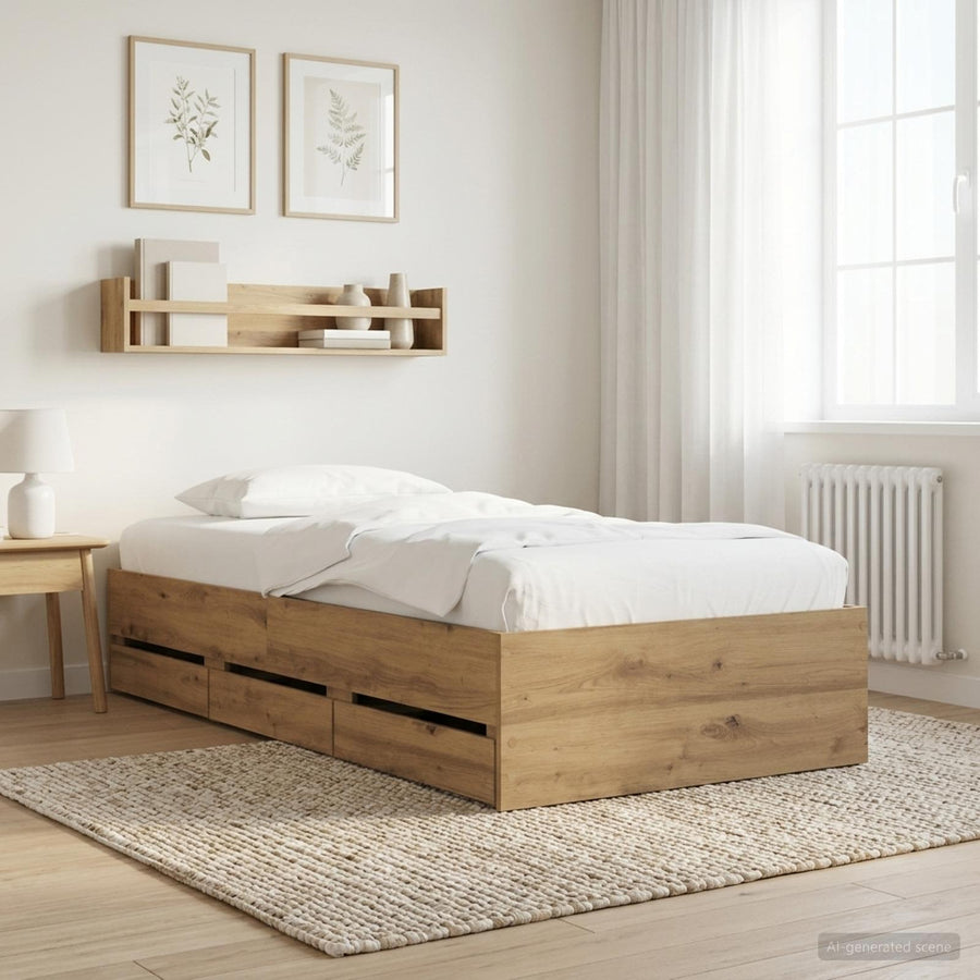 Bedframe met opslag Artisanaal eiken 80 x 200 cm Bewerkt hout