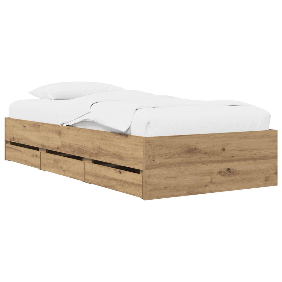 Bedframe met opslag Artisanaal eiken 80 x 200 cm Bewerkt hout