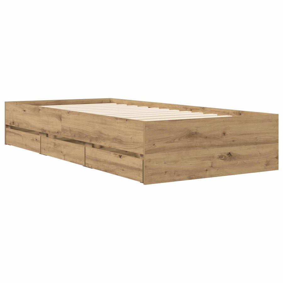 Bedframe met opslag Artisanaal eiken 80 x 200 cm Bewerkt hout