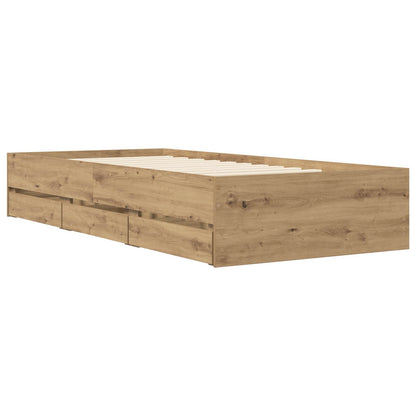 Bedframe met opslag Artisanaal eiken 80 x 200 cm Bewerkt hout
