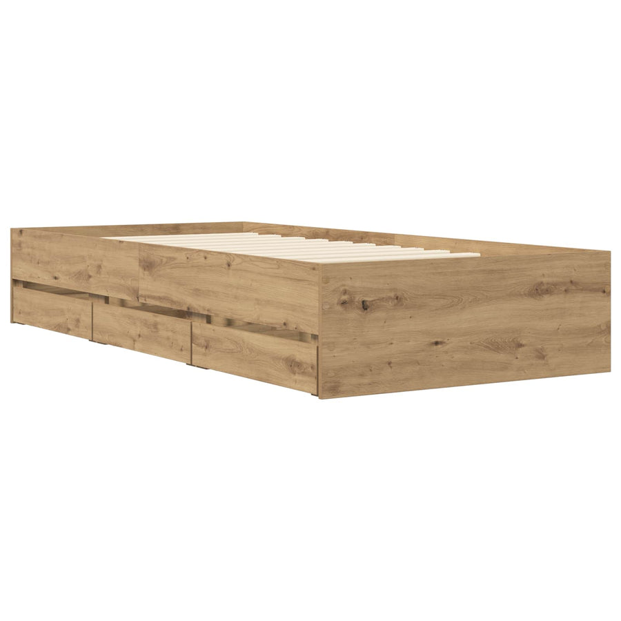 Bedframe met opslag Artisanaal eiken 80 x 200 cm Bewerkt hout