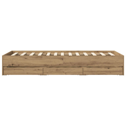 Bedframe met opslag Artisanaal eiken 80 x 200 cm Bewerkt hout