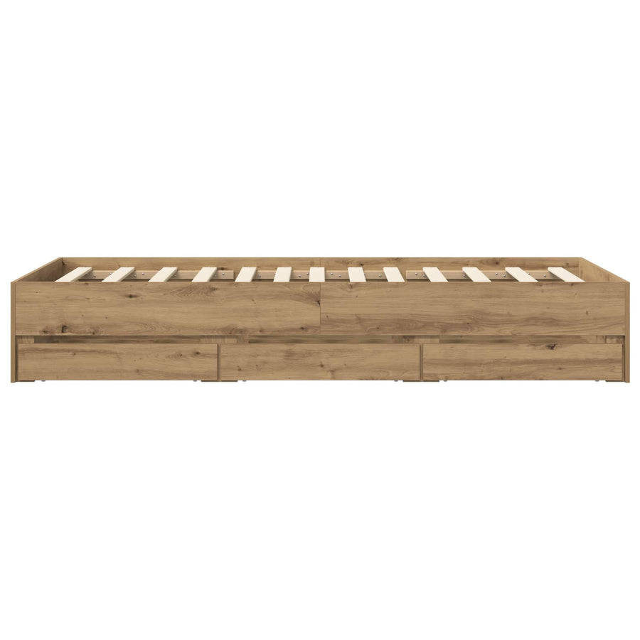 Bedframe met opslag Artisanaal eiken 80 x 200 cm Bewerkt hout