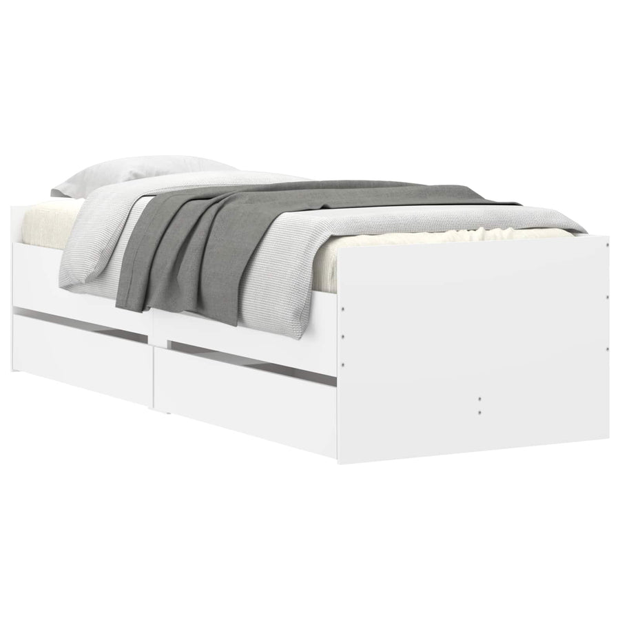 Bedframe met lade met opslag Wit Massief grenenhout