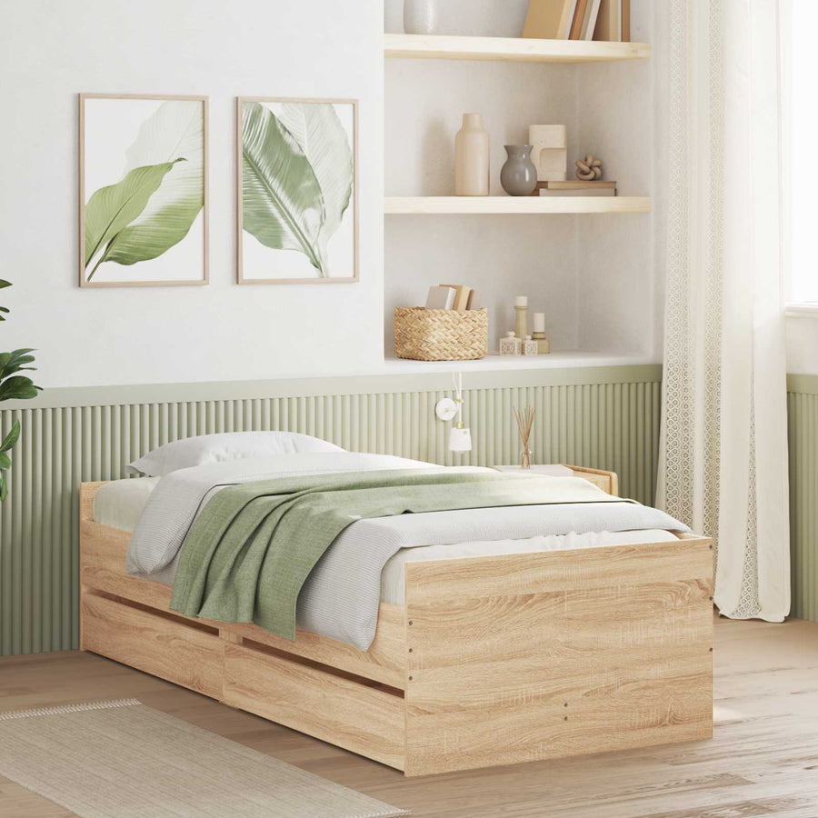Bedframe met lade met opslag Sonoma Eiken Massief grenenhout