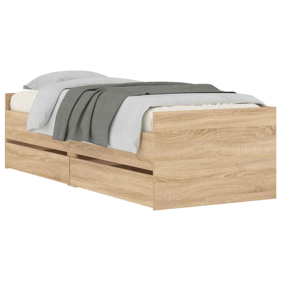 Bedframe met lade met opslag Sonoma Eiken Massief grenenhout