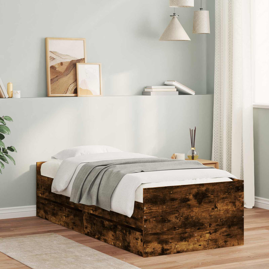 Bedframe met lade met opslag Gerookt eiken Massief grenenhout