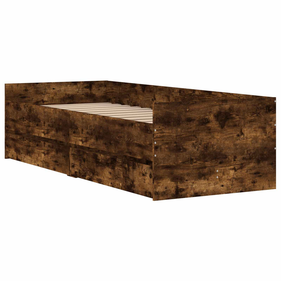 Bedframe met lade met opslag Gerookt eiken Massief grenenhout