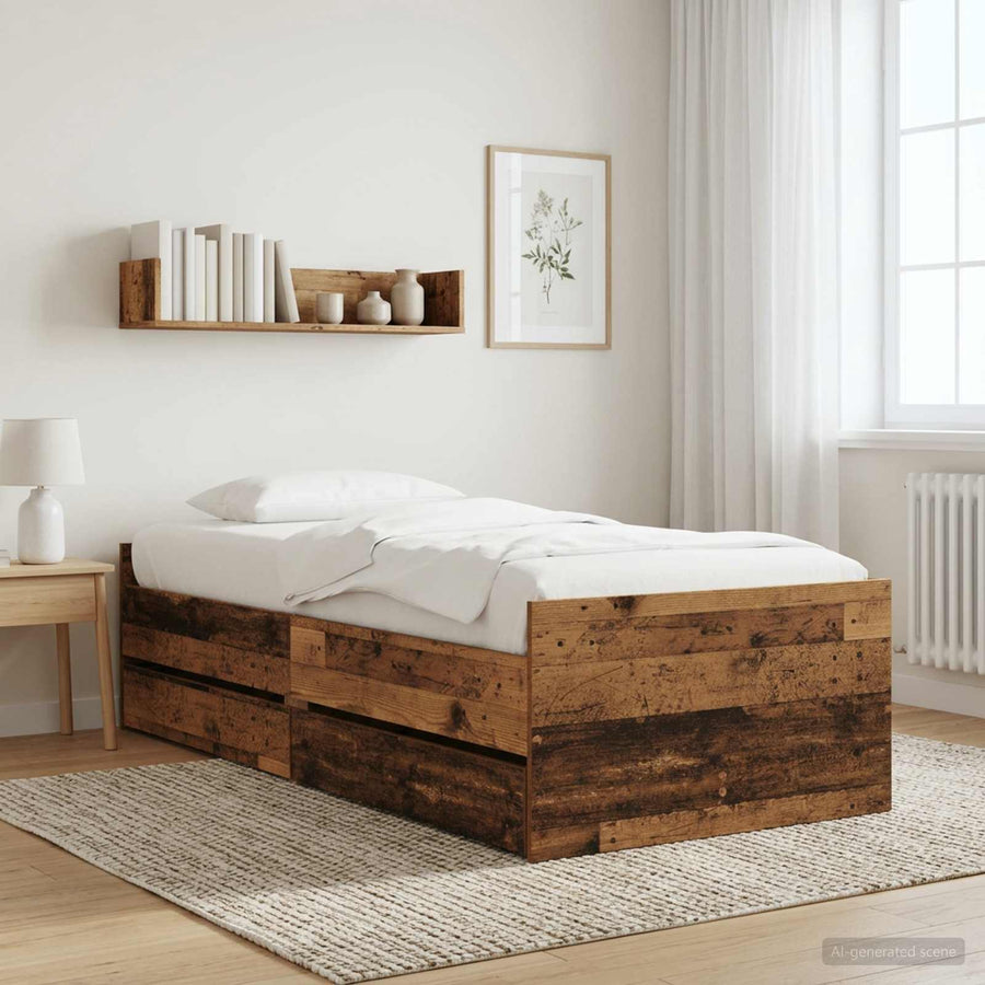 Bedframe met lade met opslag Oud hout Massief grenenhout