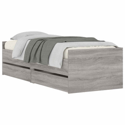 Bedframe met lade met opslag Betongrijs Massief grenenhout
