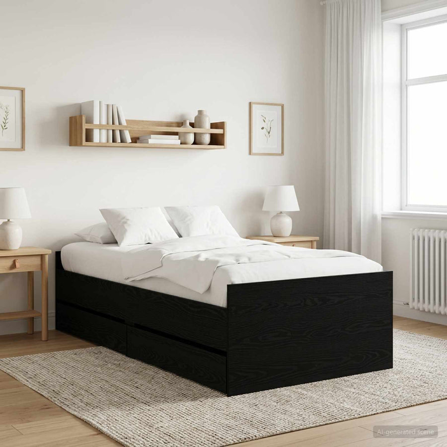Bedframe met lade met opslag Zwart eiken Massief grenenhout