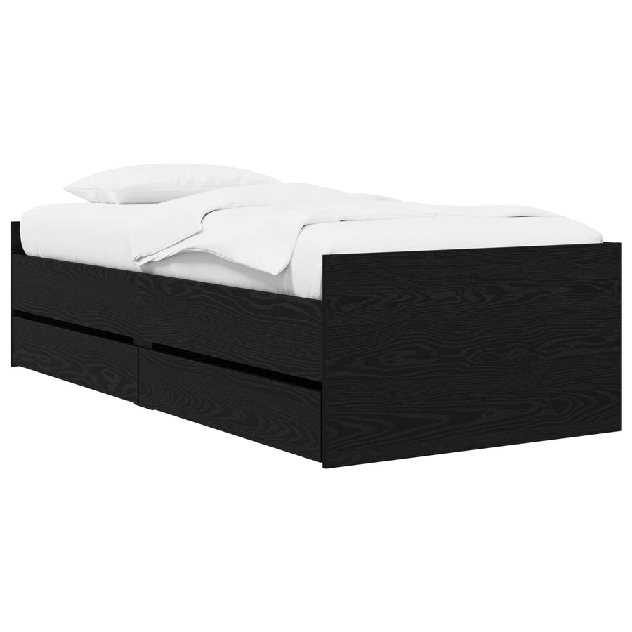 Bedframe met lade met opslag Zwart eiken Massief grenenhout