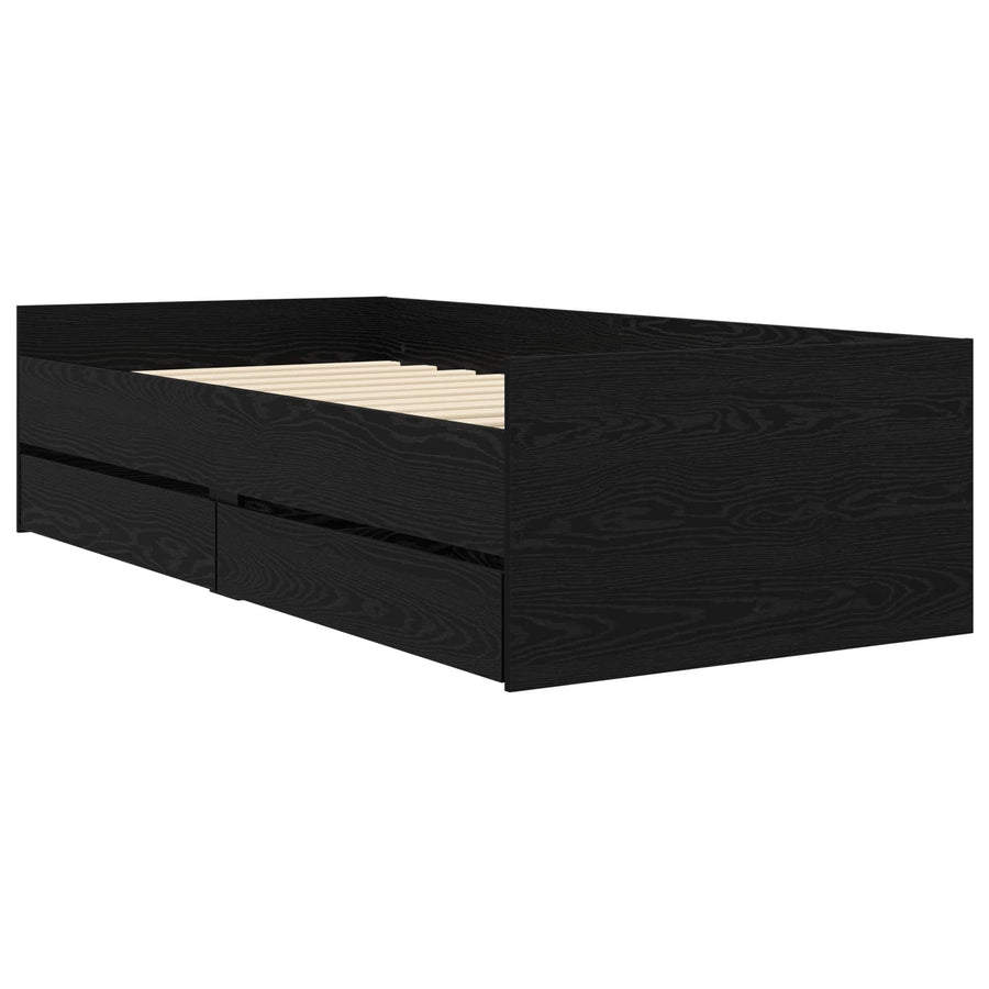 Bedframe met lade met opslag Zwart eiken Massief grenenhout