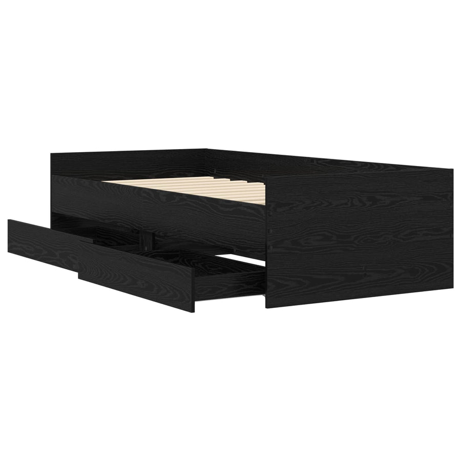 Bedframe met lade met opslag Zwart eiken Massief grenenhout