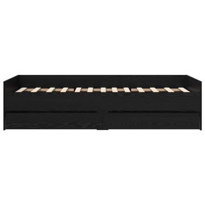 Bedframe met lade met opslag Zwart eiken Massief grenenhout