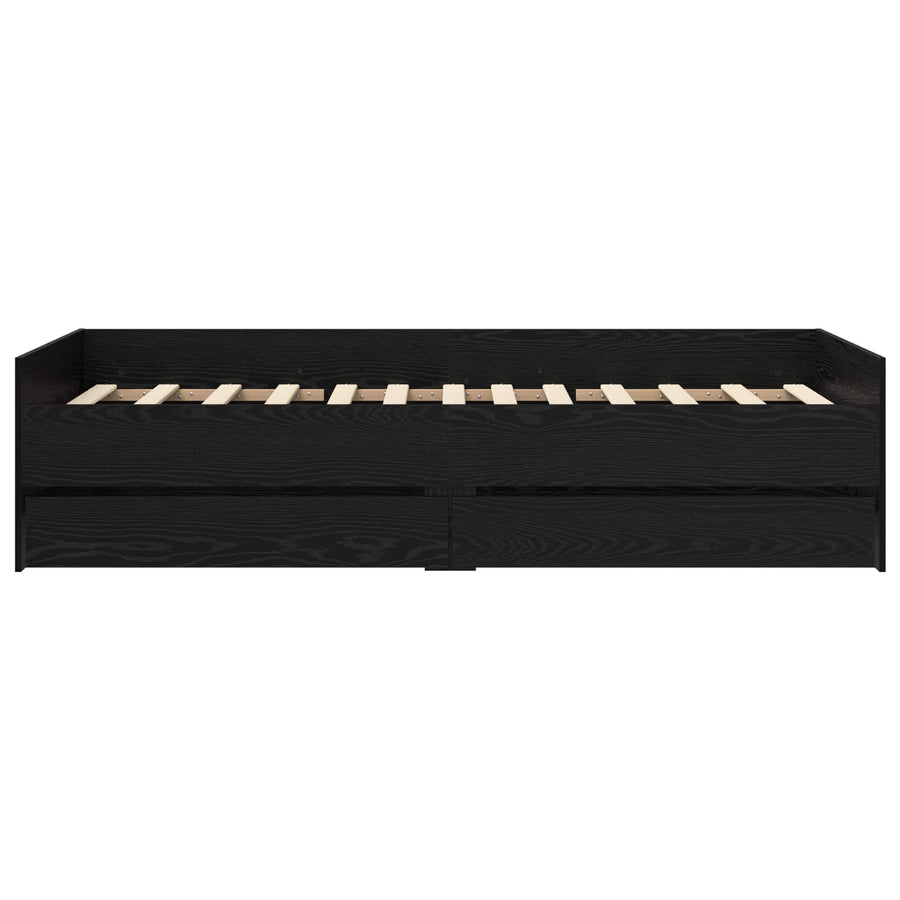 Bedframe met lade met opslag Zwart eiken Massief grenenhout