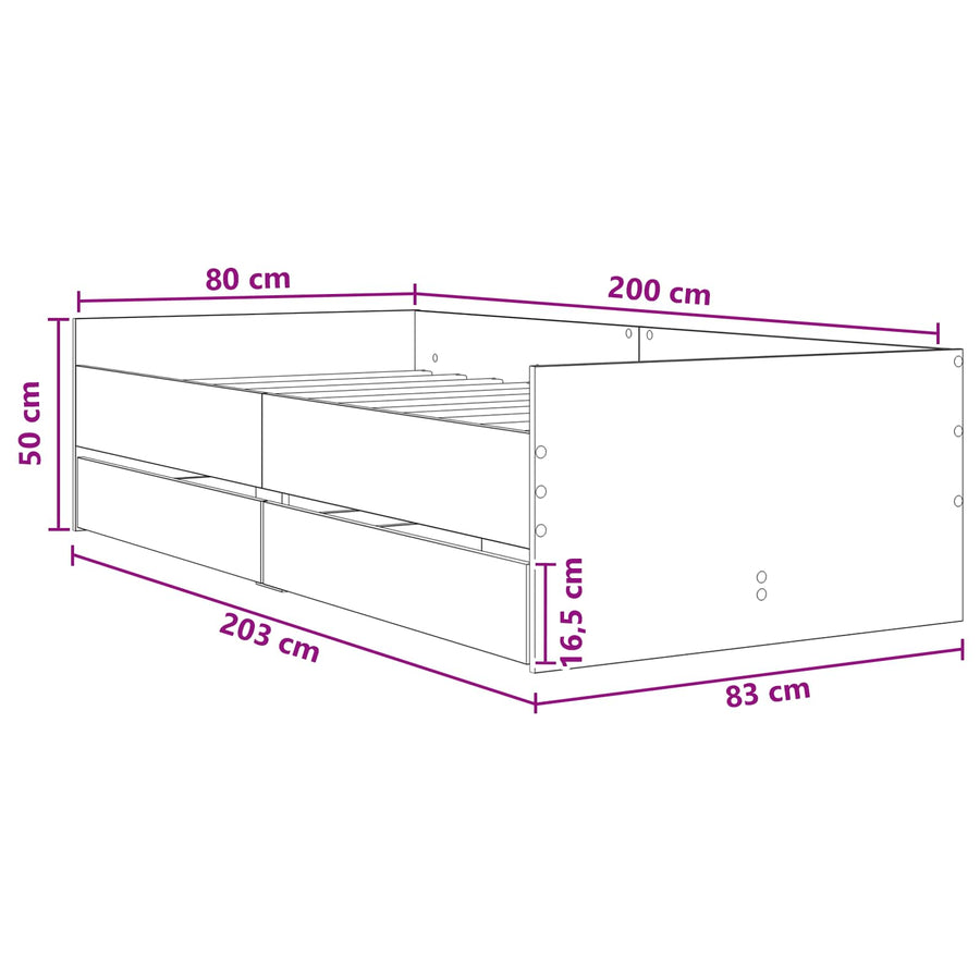 Bedframe met lade met opslag Zwart eiken Massief grenenhout