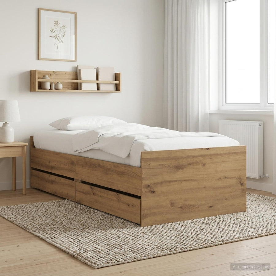 Bedframe met lade Artisanaal eiken Massief grenenhout