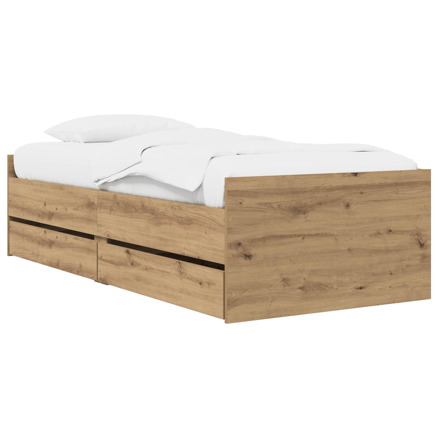 Bedframe met lade Artisanaal eiken Massief grenenhout